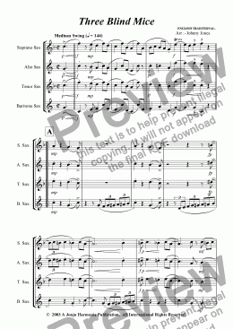 page one of 3 Blind Mice   (Saxophone Quartet)