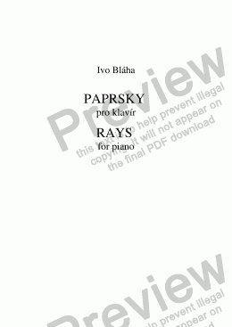 page one of RAYS (Paprsky) for piano