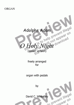 page one of O holy night - Adolphe Adam (easier version) for organ solo