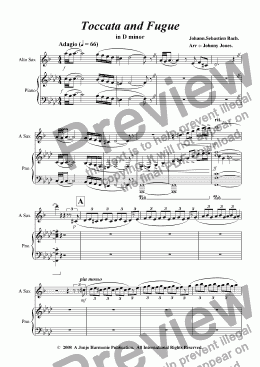page one of Toccata and Fugue   (Alto Saxophone and Piano)