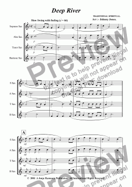 page one of Deep River   (Saxophone Quartet)
