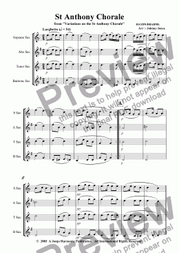 page one of St Anthony Chorale   (Saxophone Quartet)