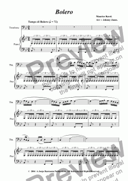 page one of Bolero   (Trombone and Piano)