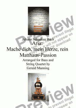 page one of Reliquary of Sacred Music - Bach, J.S.- Bass Aria: Mache dich, mein Herze, rein - Matthaus-Passion - arr. for Solo Bass & String Quartet  by Gerald Manning