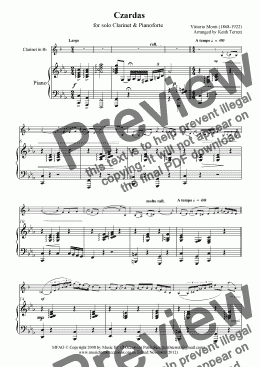 page one of Czardas for Bb Clarinet  & Pianoforte