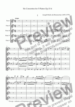 page one of Six Concertos No.4 for five Flutes Op.15-4