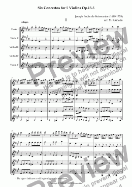 page one of Six Concertos No.5 for five Violins Op.15-5
