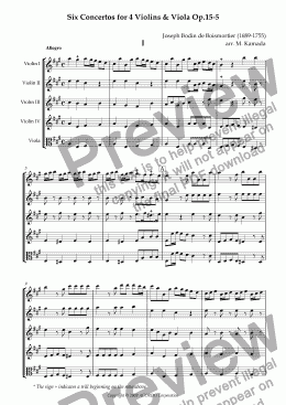 page one of Six Concertos No.5 for four Violins & Viola Op.15-5