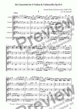page one of Six Concertos No.5 for four Violins & Violoncello Op.15-5