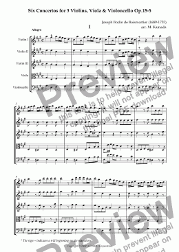 page one of Six Concertos No.5 for three Violins, Viola & Violoncello Op.15-5