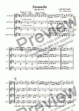 page one of Tarantella   (Clarinet Quartet)