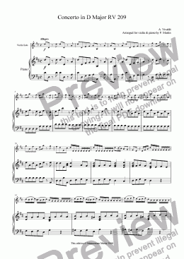 page one of Concerto in D Major RV 209 - Violin & Piano
