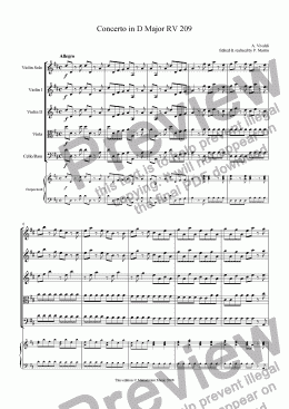 page one of Concerto in D Major for violin, strings & continuo RV 209