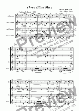 page one of 3 Blind Mice   (Clarinet Quartet)