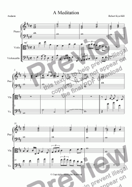 page one of A Meditation [Piano, Viola, Cello]