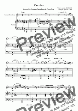 page one of Czardas for Bb Soprano Saxophone & Piano