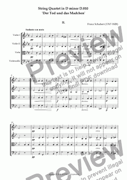 page one of String Quartet in D minor D.810 ’Der Tod und das Madchen’ Movement-II
