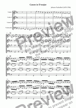 page one of Canon in D major for Three Violins & Violoncello