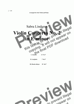 page one of Violin Concerto No. 2 in E minor, II. Larghetto, Arranged for Solo Violin with Piano Accompaniment