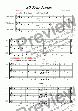 page one of 30 Easy Trio Tunes for Bb Clarinets