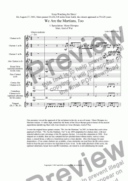 page one of We Are the Martians, Too (clarinet choir)