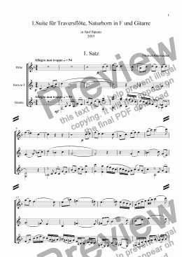 page one of 1. Trio fuer Floete, Horn und Gitarre