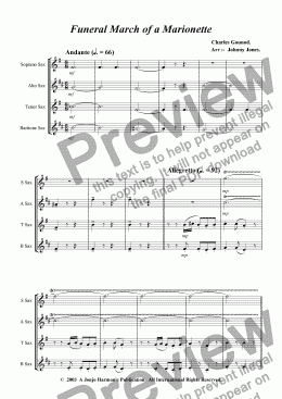 page one of Funeral March Of A Marionette  (Saxophone Quartet)