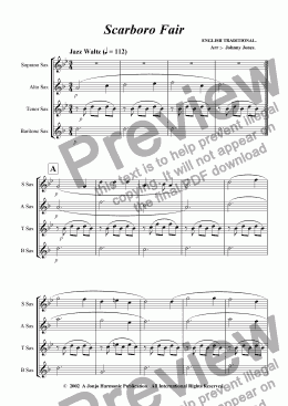 page one of Scarborough Fair   (Saxophone Quartet)