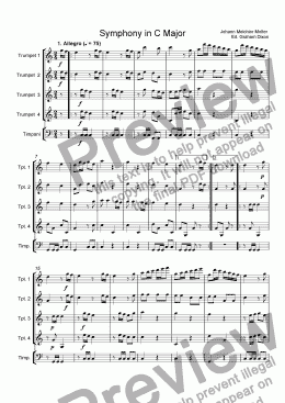 page one of Symphony in C Major for four trumpets and timpani