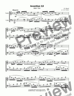page one of Invention 13 BWV 784 for violin and viola