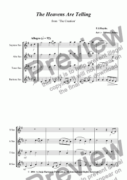 page one of Heavens Are Telling The   (Saxophone Quartet)