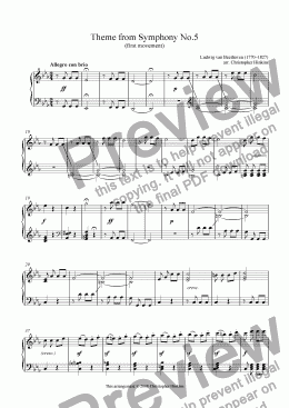 page one of Theme from Symphony No. 5 (fifth symphony) arr. for Piano