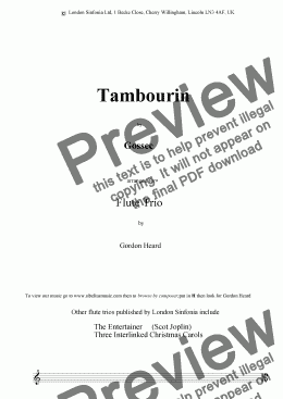 page one of Tambourin (flute trio) by Gossec arr. Gordon Heard