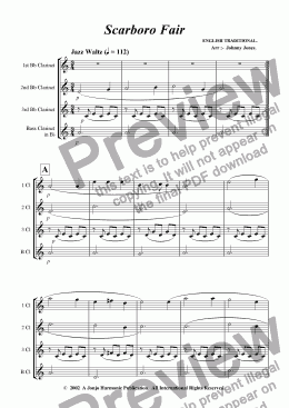 page one of Scarboro Fair   (Clarinet Quartet)