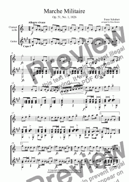 page one of Marche Militaire Op. 51 No. 1 for clarinet in Bb and guitar