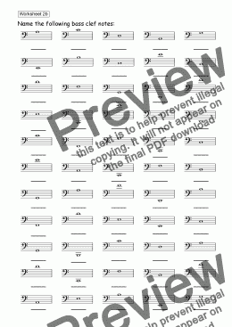 page one of Worksheet 02b: Bass Clef Notes