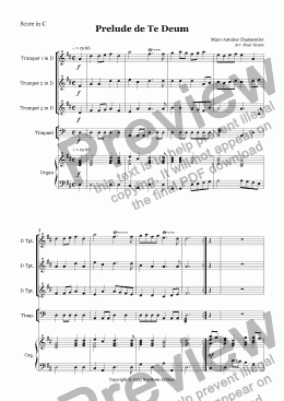 page one of Charpentier: Prelude de Te Deum (3 Trumpets, Timpani and Organ)