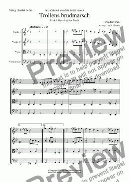 page one of Bridal march of the trolls / Trollens brudmarsch (Sweden) for string quartet