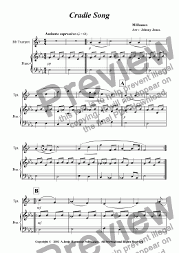 page one of Cradle Song   (Bb Trumpet and Piano)