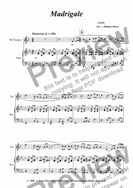 page one of Madrigale   (Bb Trumpet and Piano)
