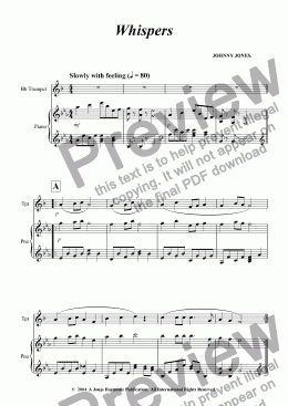 page one of Whispers   (Bb Trumpet and Piano)