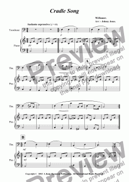page one of Cradle Song   (Trombone and Piano)