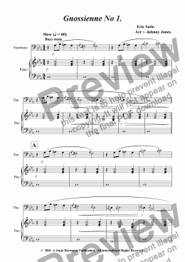 page one of Gnossienne No 1.   (Trombone and Piano)
