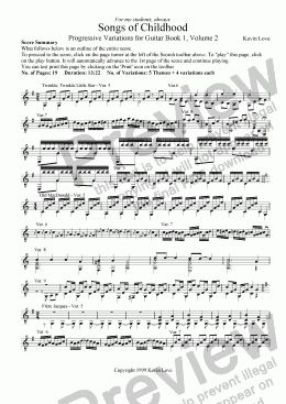 page one of Songs of Childhood - Progressive Variations for Guitar (Book 1, Volume 2)