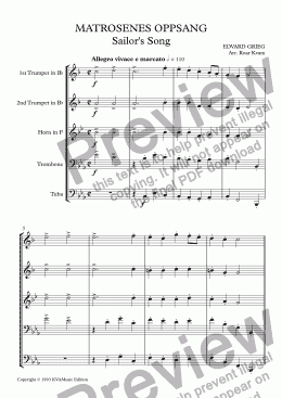 page one of Grieg: Matrosenes Oppsang/Sailor’s Song (Brass Quintet)