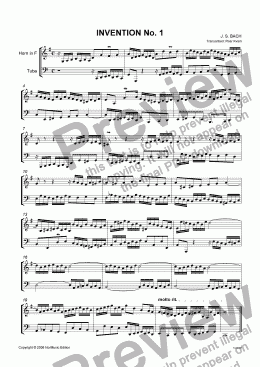 page one of Bach: Invention No. 1 (Horn and Tuba)