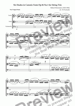 page one of Six Etudes in Canonic Form Op.56 No.1 for String Trio