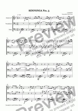 page one of Bach: Sinfonia No. 5 (Horn, Trombone and Tuba)