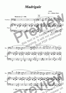 page one of Madrigale   (Trombone and Piano)
