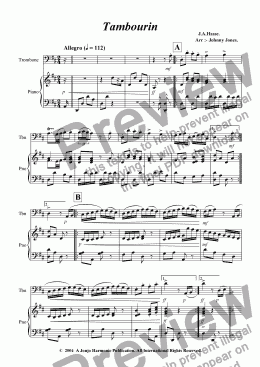page one of Tambourin   (J.A.Hasse,  Trombone and Piano))